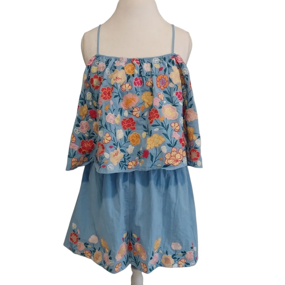 NWT Savanna Jane Blue Floral Embroidered Shorts Romper Womens Size 2X Boho - Picture 1 of 9
